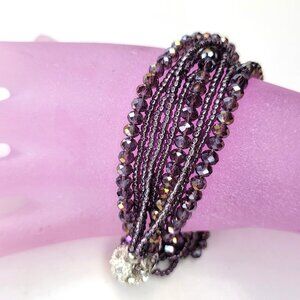 Purple Twisted Crystal Bracelet Braided Beads Half Moon Crystal Magnetic Clasp